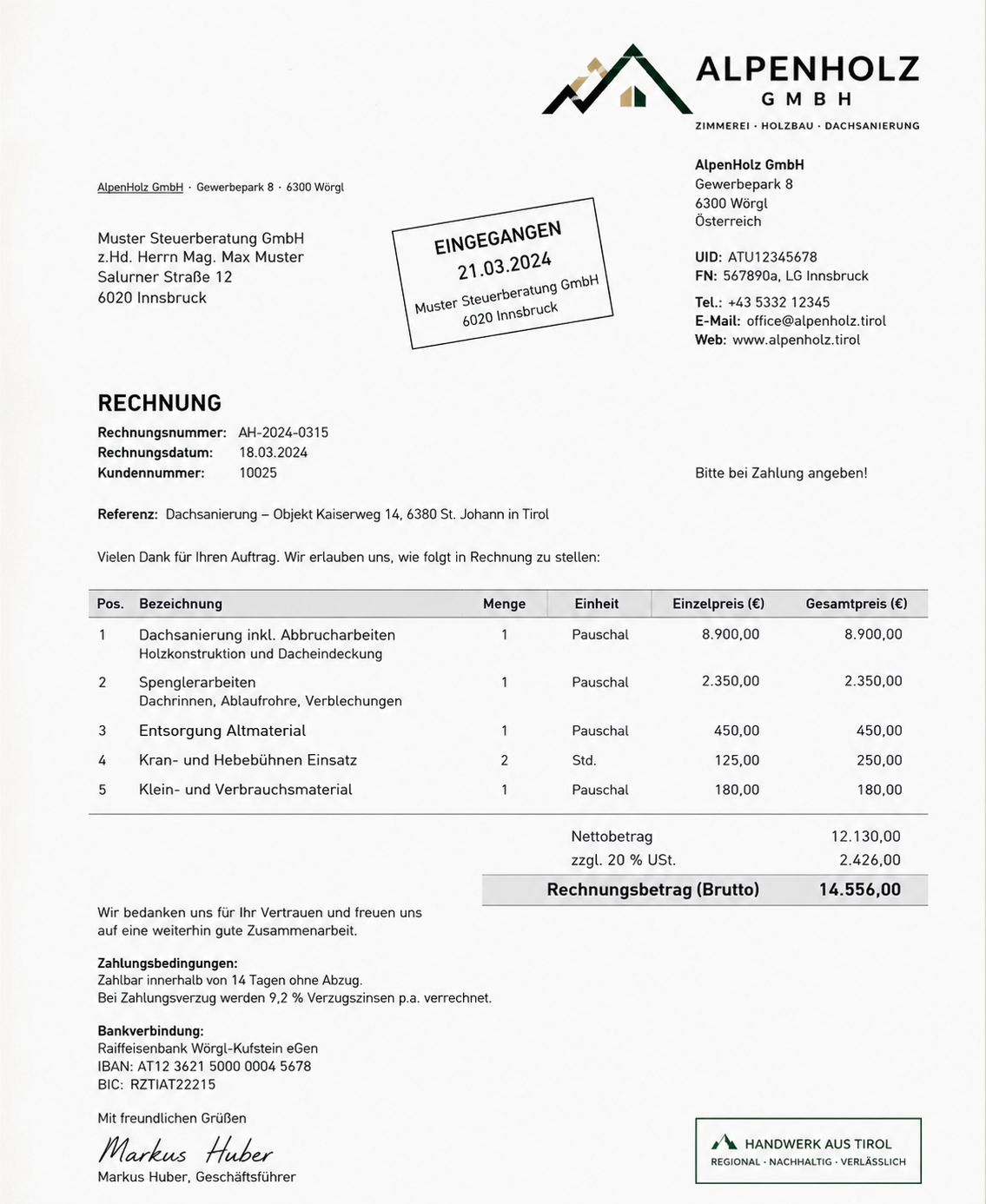 Musterrechnung AlpenHolz GmbH